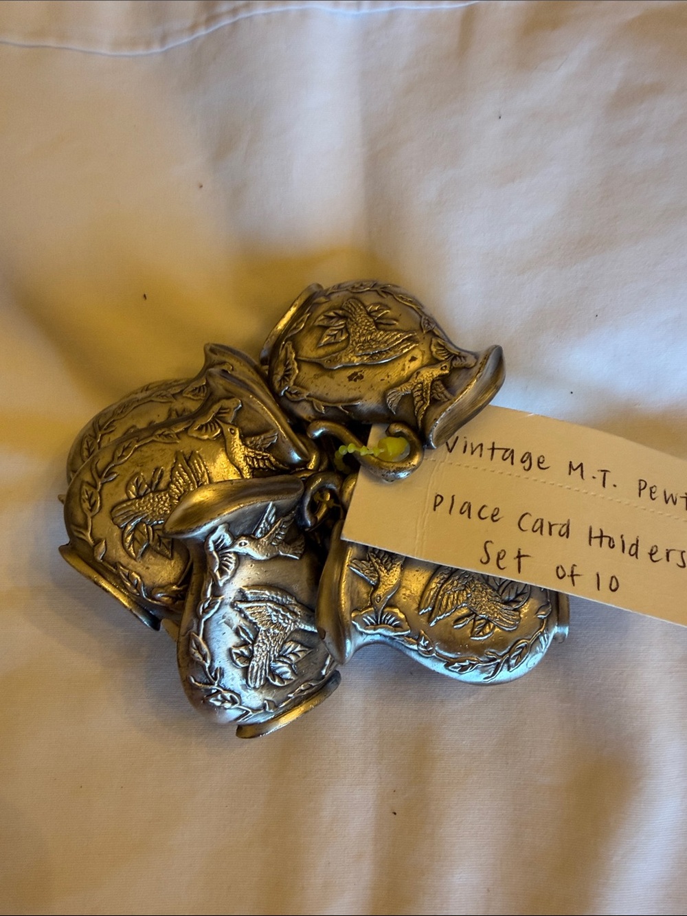 M.T. Vintage Pewter Hummingbird Place Card Holders-10